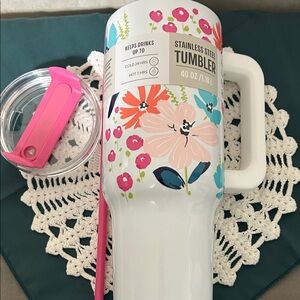 Floral Stainless Steel Tumbler with Lid - 40 oz